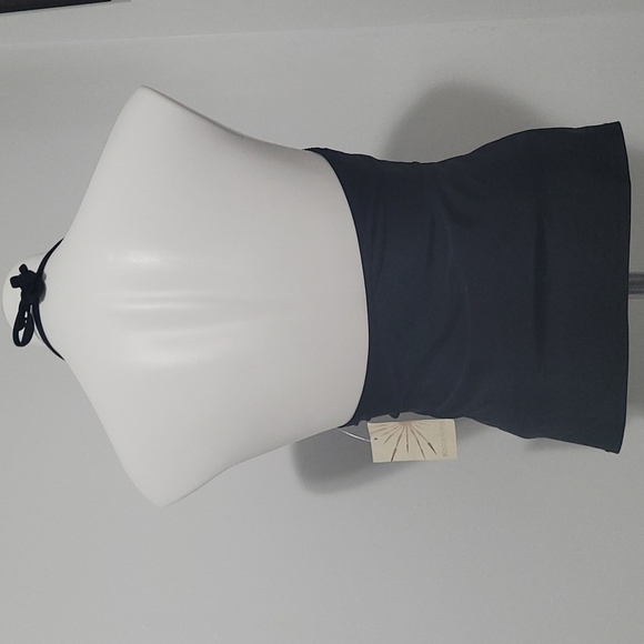 JESSICA SIMPSON SWIM HALTER TIE BIKINI FRINGE TANKINI BLACK TOP M SIZE M - Picture 4 of 10